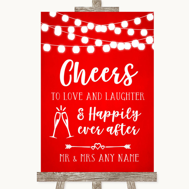 Red Watercolour Lights Cheers To Love Personalised Wedding Sign