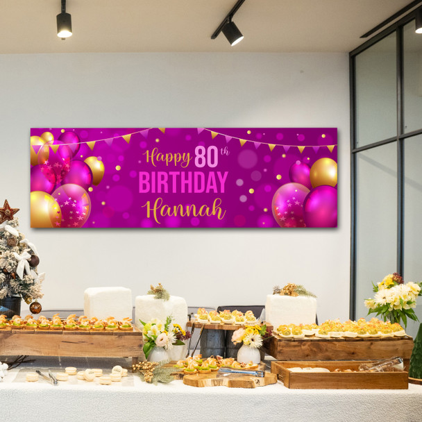Personalised Party Banner For 80th Birthday Female Pink Gold Balloons Personalised Party Banner For 80th Birthday Female Pink Gold Balloons