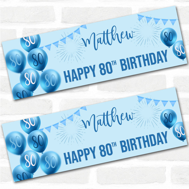 Personalised Party Banner For 80th Birthday Male Blue Balloon Star