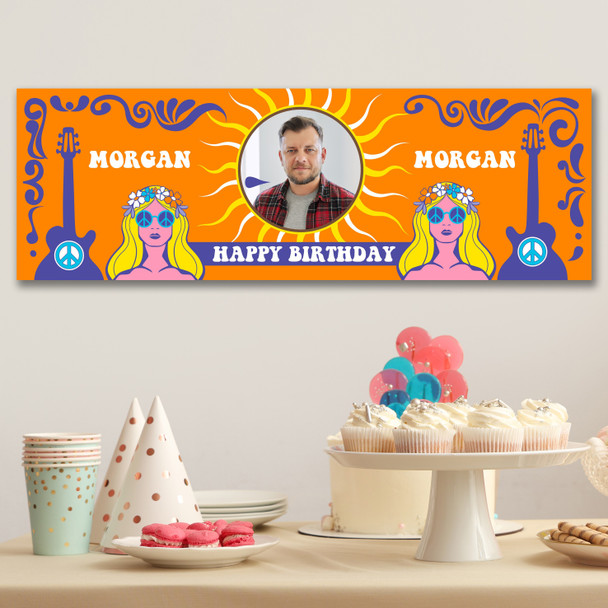 Personalised Party Banner For Birthday 1960's Theme Psychedelic Orange