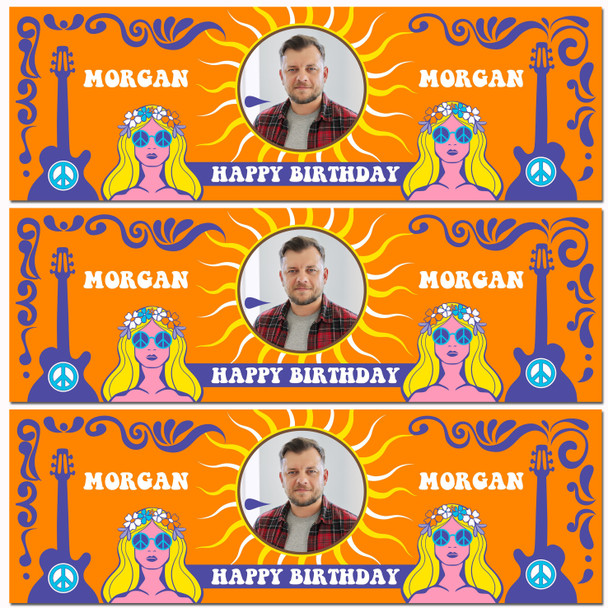 Personalised Party Banner For Birthday 1960's Theme Psychedelic Orange