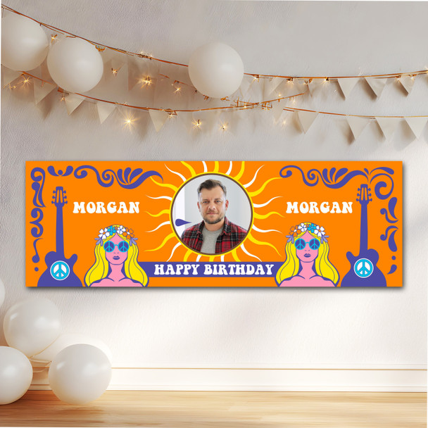 Personalised Party Banner For Birthday 1960's Theme Psychedelic Orange