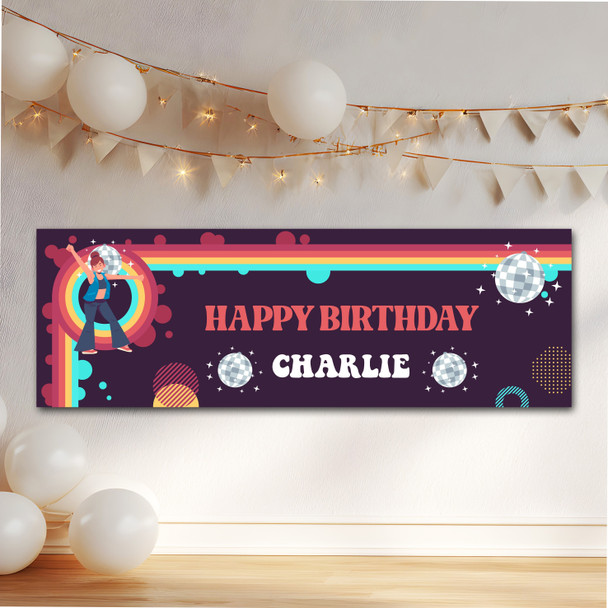Personalised Party Banner For Birthday 1970's Theme Disco Purple