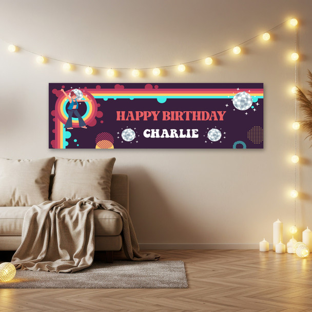 Personalised Party Banner For Birthday 1970's Theme Disco Purple