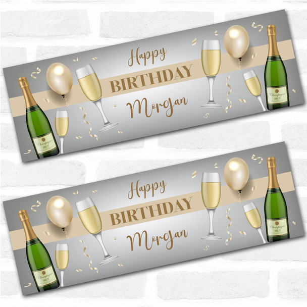 Personalised Party Banner For Birthday Champagne Gold Balloons Personalised Party Banner For Birthday Champagne Gold Balloons