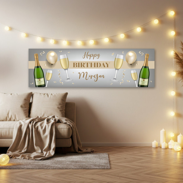 Personalised Party Banner For Birthday Champagne Gold Balloons Personalised Party Banner For Birthday Champagne Gold Balloons