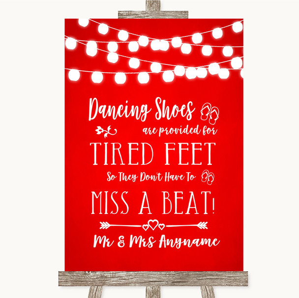 Red Watercolour Lights Dancing Shoes Flip-Flop Tired Feet Wedding Sign