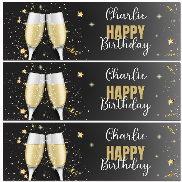 Personalised Party Banner For Birthday Champagne Star Black