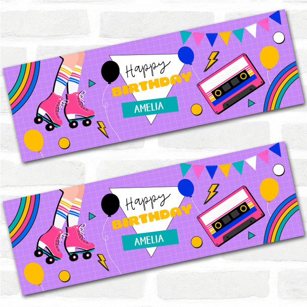 Personalised Party Banner For Birthday Female 1980's Theme Purple