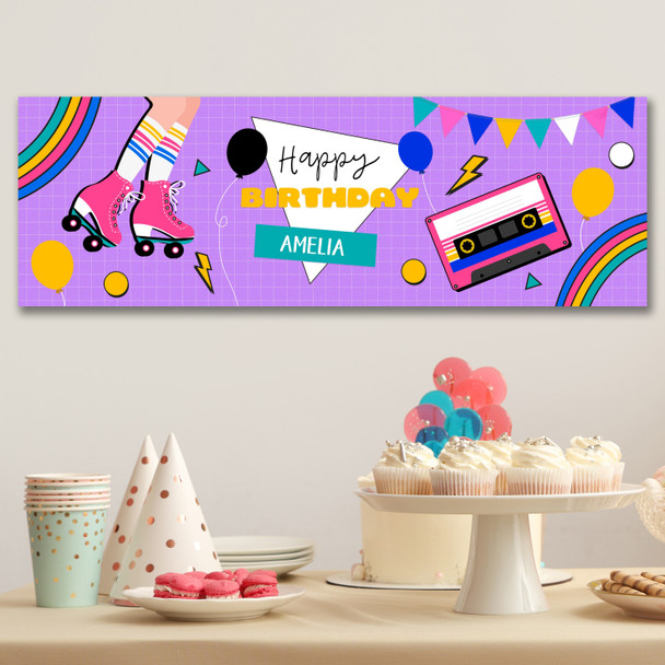 Personalised Party Banner For Birthday Female 1980's Theme Purple