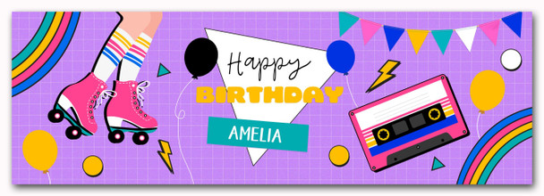 Personalised Party Banner For Birthday Female 1980's Theme Purple