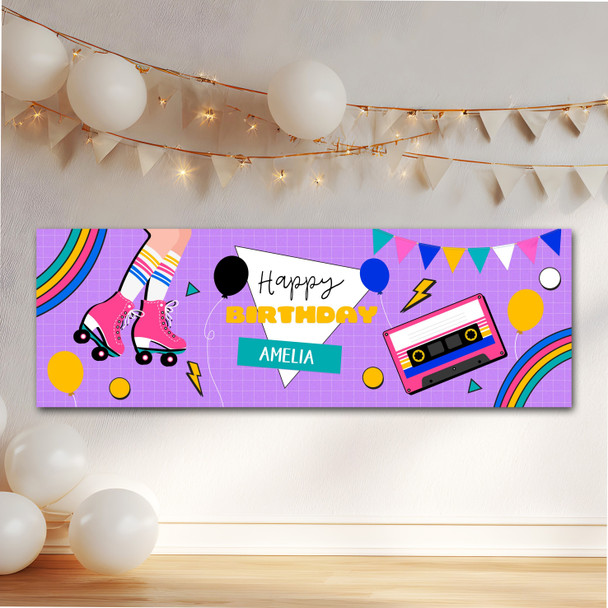 Personalised Party Banner For Birthday Female 1980's Theme Purple