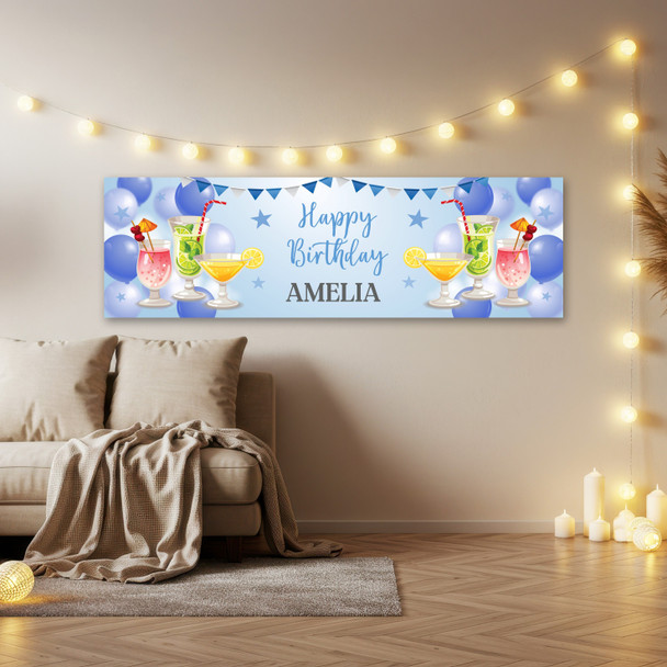 Personalised Party Banner For Birthday Female Cocktails Blue