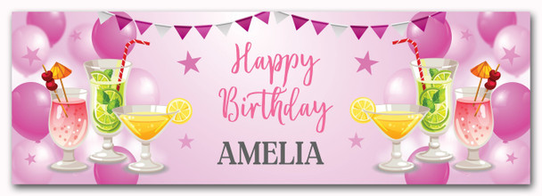 Personalised Party Banner For Birthday Female Cocktails Pink Personalised Party Banner For Birthday Female Cocktails Pink