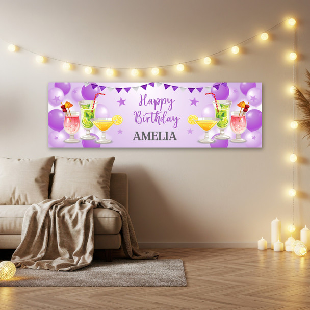 Personalised Party Banner For Birthday Female Cocktails Purple Personalised Party Banner For Birthday Female Cocktails Purple