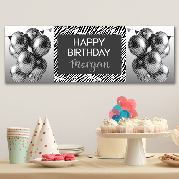 Personalised Party Banner For Birthday Female Zebra Animal Print Personalised Party Banner For Birthday Female Zebra Animal Print
