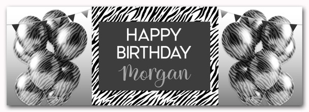 Personalised Party Banner For Birthday Female Zebra Animal Print Personalised Party Banner For Birthday Female Zebra Animal Print