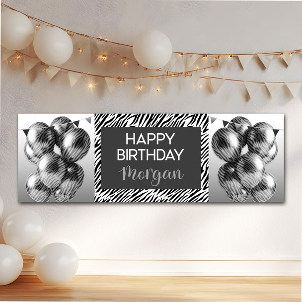 Personalised Party Banner For Birthday Female Zebra Animal Print Personalised Party Banner For Birthday Female Zebra Animal Print