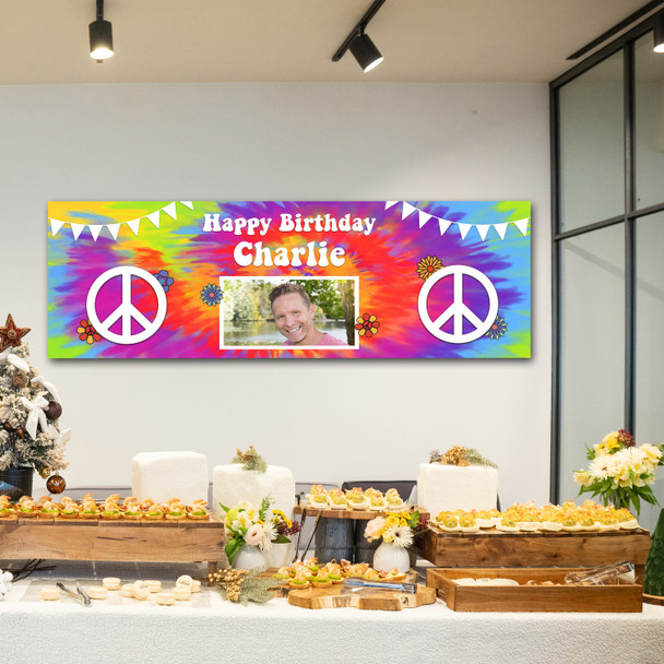 Personalised Party Banner For Birthday With Photo 1960's Tie Peace