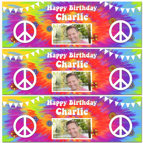 Personalised Party Banner For Birthday With Photo 1960's Tie Peace