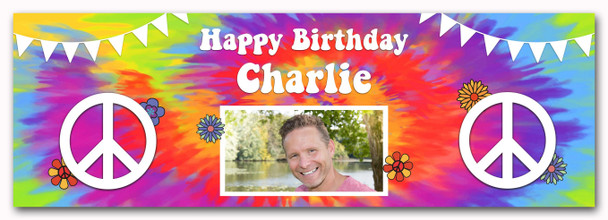 Personalised Party Banner For Birthday With Photo 1960's Tie Peace