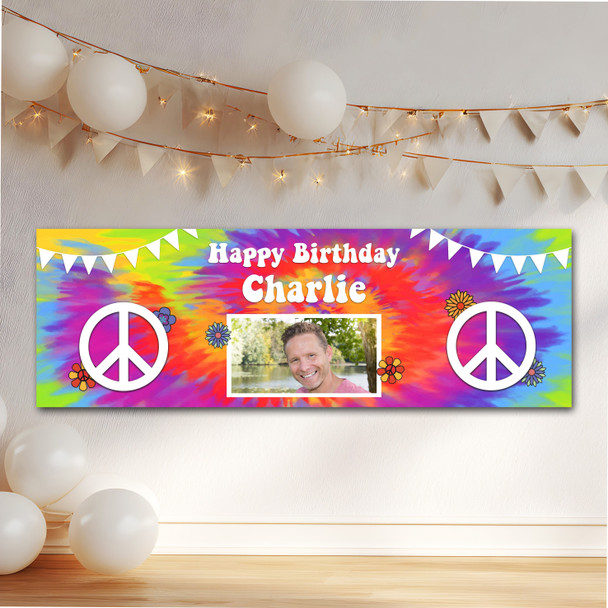 Personalised Party Banner For Birthday With Photo 1960's Tie Peace