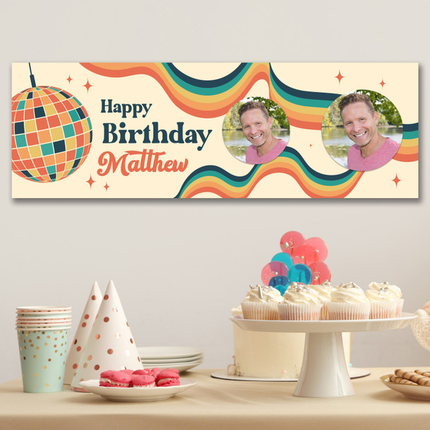 Personalised Party Banner For Birthday With Photo 1970's Disco