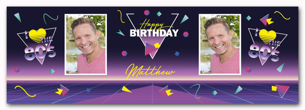 Personalised Party Banner For Birthday With Photo 1980's Purple