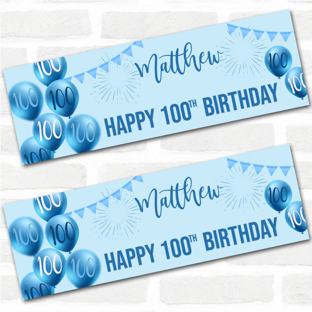 Personalised Party Banner For 100th Birthday Male Blue Balloon Star