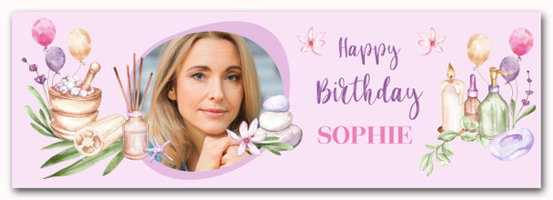 Personalised Party Banner For Birthday With Photo Female Spa Pamper Pink