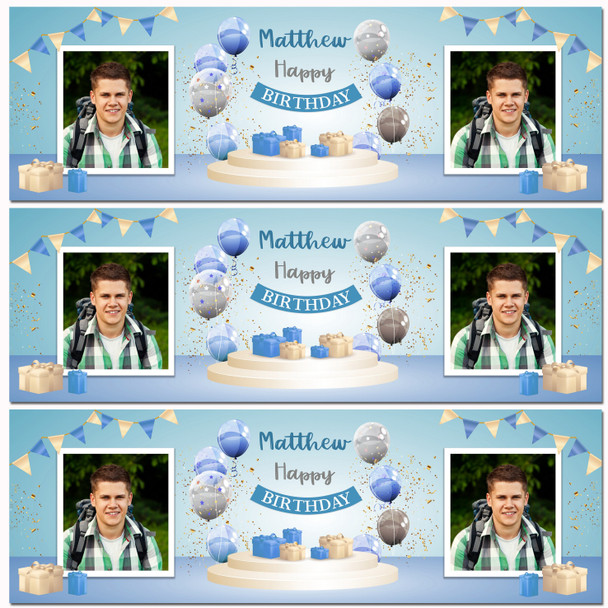 Personalised Party Banner For Birthday With Photo Male Blue Balloon Gift Personalised Party Banner For Birthday With Photo Male Blue Balloon Gift