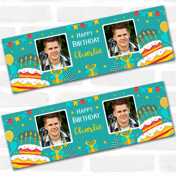 Personalised Party Banner For Birthday With Photo Male Turquoise Cake Personalised Party Banner For Birthday With Photo Male Turquoise Cake