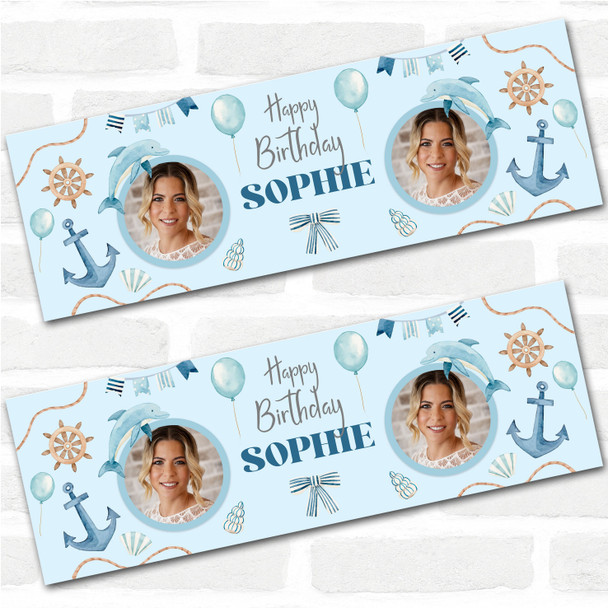 Personalised Party Banner For Birthday With Photo Nautical Sea Blue