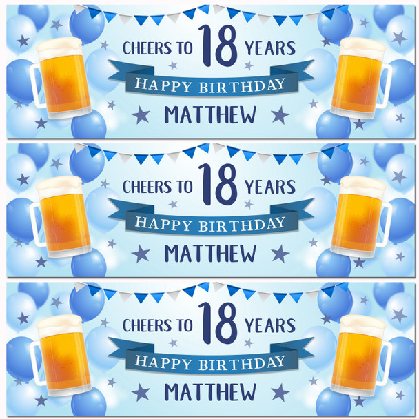 Personalised Party Banner For 18th Birthday Male Beer Blue Balloons Personalised Party Banner For 18th Birthday Male Beer Blue Balloons