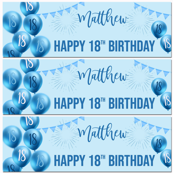 Personalised Party Banner For 18th Birthday Male Blue Balloon Star
