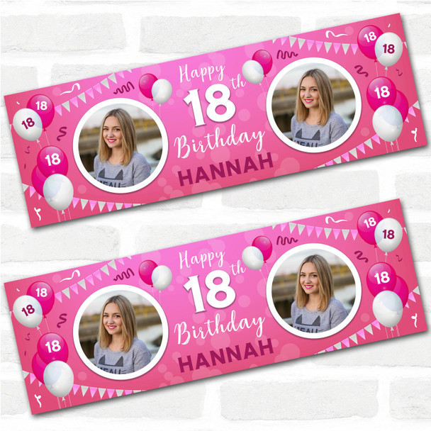 Personalised Party Banner For 18th Birthday With Photo Female Pink Balloons Personalised Party Banner For 18th Birthday With Photo Female Pink Balloons