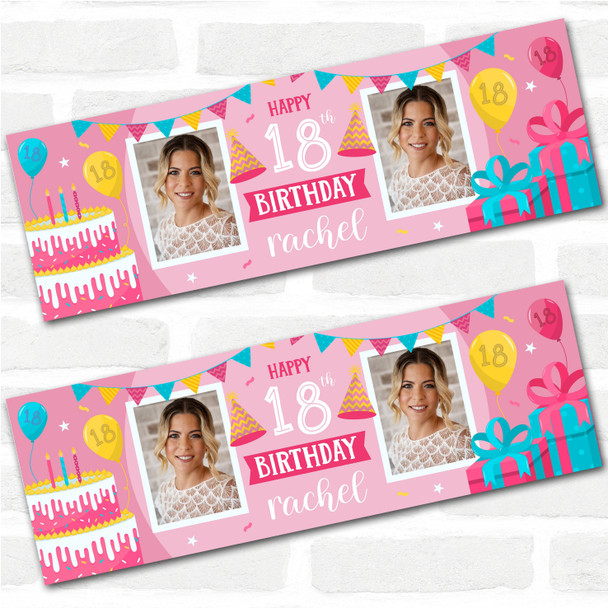 Personalised Party Banner For 18th Birthday With Photo Female Pink Cake Gift