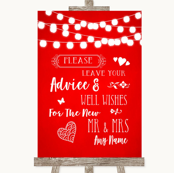 Red Watercolour Lights Guestbook Advice & Wishes Mr & Mrs Wedding Sign