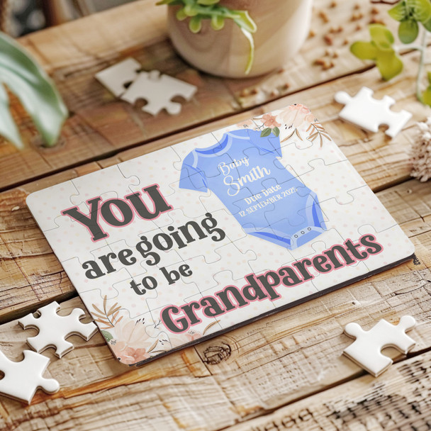 FREE WITH ORDERS OVER £30! - For Grandparents Blue Pregnancy Announcement Gift Custom Wood Jigsaw Puzzle