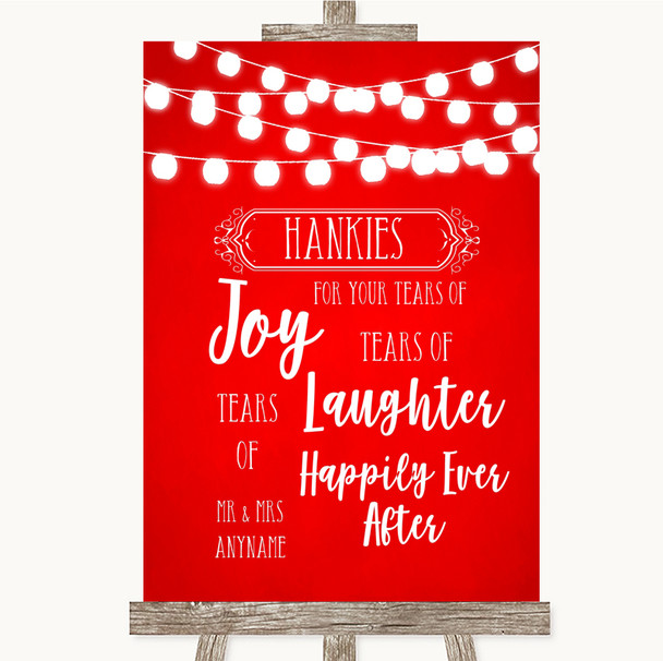 Red Watercolour Lights Hankies And Tissues Personalised Wedding Sign