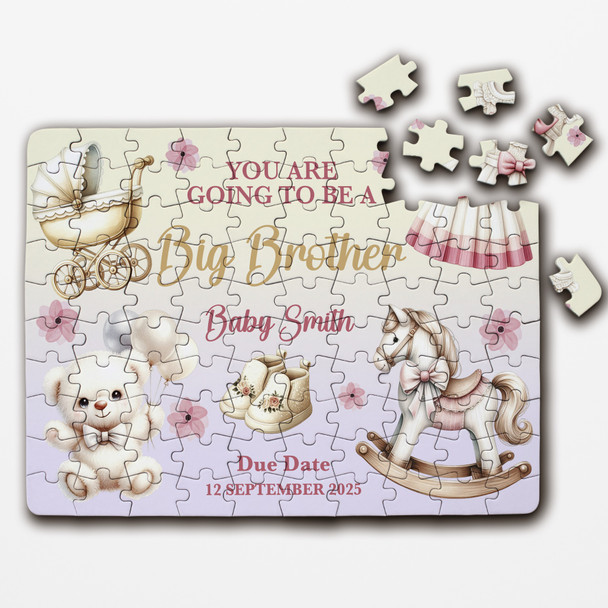 FREE WITH ORDERS OVER £30! - Going To Be A Brother Baby Pregnancy Announcement Gift Girl Custom Jigsaw Puzzle