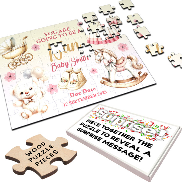 FREE WITH ORDERS OVER £30! - Going To Be A Nan Baby Pregnancy Announcement Gift Girl Custom Jigsaw Puzzle