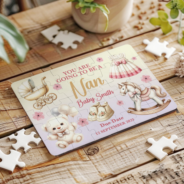 FREE WITH ORDERS OVER £30! - Going To Be A Nan Baby Pregnancy Announcement Gift Girl Custom Jigsaw Puzzle