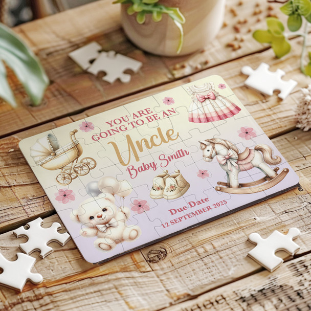 FREE WITH ORDERS OVER £30! - Going To Be An Uncle Baby Pregnancy Announcement Gift Girl Custom Jigsaw Puzzle