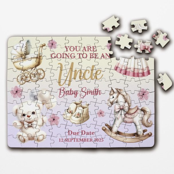 FREE WITH ORDERS OVER £30! - Going To Be An Uncle Baby Pregnancy Announcement Gift Girl Custom Jigsaw Puzzle