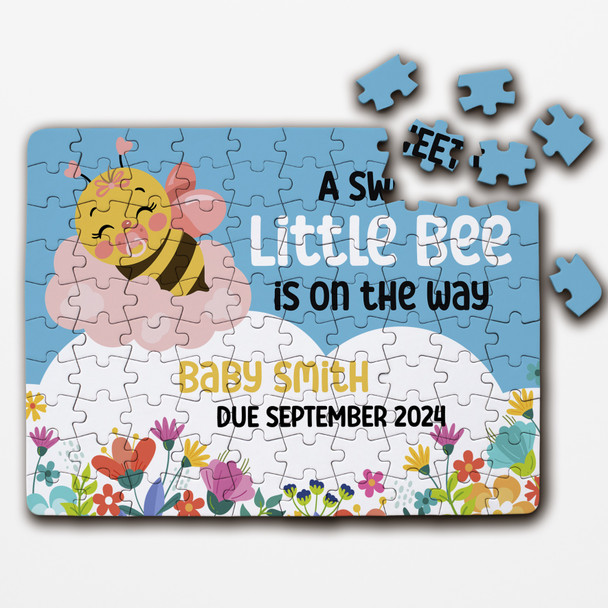 FREE WITH ORDERS OVER £30! - Baby Pregnancy Announcement Gift Bee Pink Personalised Wooden Jigsaw Puzzle