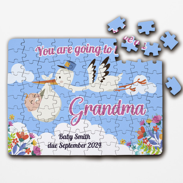FREE WITH ORDERS OVER £30! - Grandma Pregnancy Announcement Gift Stork Baby Personalised Wooden Jigsaw Puzzle