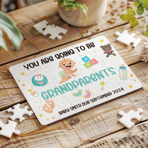 FREE WITH ORDERS OVER £30! - Grandparents Pregnancy Announcement Gift Light Skin Baby Custom Jigsaw Puzzle