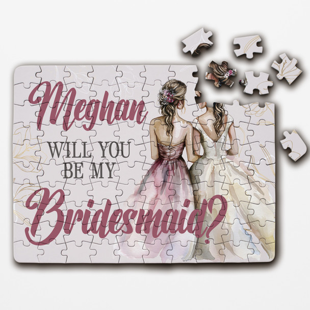 FREE WITH ORDERS OVER £30! - Pink Floral Will You Be My Bridesmaid Gift Personalised Wooden Jigsaw Puzzle