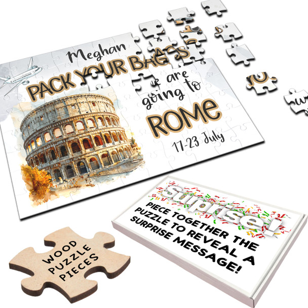 FREE WITH ORDERS OVER £30! - Surprise Holiday Gift Going To Rome Custom Personalised Wooden Jigsaw Puzzle